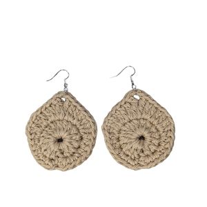 Crocheted Tan Teardrop Earrings